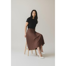 Eren Style Pileli Pamuklu Dokuma Viskon 4 Mevsim Etek(95 Cm)-(38-48)