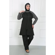 Moda Şahsenem Moda Büyük Beden Desenli Tesettür Mayo Siyah