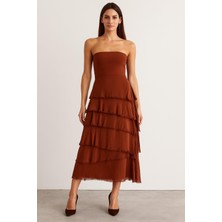 Eren Style Italyan 2 Beden Ince Gösteren Kat Kat Ipek Etek & Straplez Elbise