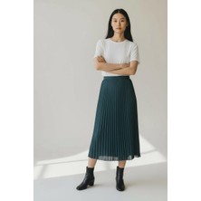 Eren Style Pileli Pamuklu Dokuma Viskon 4 Mevsim Etek(95 Cm)-(38-48)