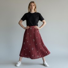 Eren Style Deri Görünümlü Kelebek ve Taş Detaylı Pileli Pamuklu Dokuma Viskon 4 Mevsim Etek(95 Cm)-(38-50)