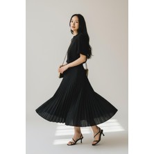 Eren Style Pileli Pamuklu Dokuma Viskon 4 Mevsim Etek(95 Cm)-(38-48)