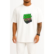 Bahriyeli Collection Oversize Para Kazan Arkadaş Değil Göğüs Baskılı Unisex T-Shirt