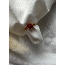 Pel Design Kırmızı Akik Taşı Ayarlanabilir Altın Renk Tel Yüzük