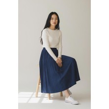 Eren Style Pileli Pamuklu Dokuma Viskon 4 Mevsim Etek(95 Cm)-(38-48)