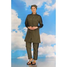 Moda Şahsenem Moda Kadın Pantolonlu Kolu Şeritli Tam Tesettür Mayo Haki