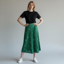 Eren Style Deri Görünümlü Kelebek ve Taş Detaylı Pileli Pamuklu Dokuma Viskon 4 Mevsim Etek(95 Cm)-(38-50)