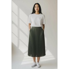 Eren Style Pileli Pamuklu Dokuma Viskon 4 Mevsim Etek(95 Cm)-(38-48)