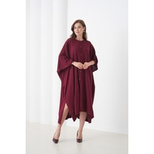 Mamayaga Kadın Tesettüre Uygun Önden Düğmeli Asimetrik Kesim Yarasa Kol Şık Geniş Kalıp Panço Ceket