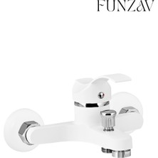 Funzav Modern Beyaz Şık Detaylı Dalga Kol Banyo Duş Bataryası Çift Su Girişli Banyo Duş Bataryası