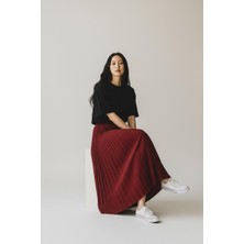 Eren Style Pileli Pamuklu Dokuma Viskon 4 Mevsim Etek(95 Cm)-(38-48)