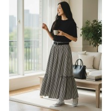 Eren Style Bohem Şifon Kemerli Beli Lastikli Etek(95 Cm)-(38-50)