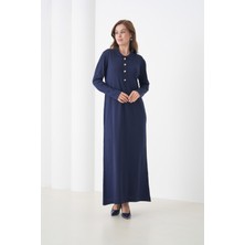 Mamayaga Kadın Uzun Kol Gömlek Yaka Triko Önden Düğmeli Triko Spor Şık Elbise