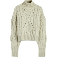 Mamayaga Kadın Su Yeşili Crop Boy Yarım Balıkcı Yumuşacık Triko Kazak