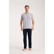 Moda Şahsenem Moda Erkek Gri Düğmeli Yaka Kısa Kol Pijama Takımı