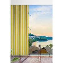 Taç Sarı Beyaz Çizgili Su Geçirmez Kornişli Bağcıklı Balkon Perdesi Branda Enxboy