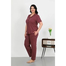 Moda Şahsenem Moda Kadın Büyük Beden Pamuklu Cepli Düğmeli Mor Pijama Takım