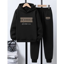 Kids Face Özel Tasarım Kapüşonlu Los Angeles California Baskılı %100 Pamuk Kışlık Erkek Çocuk Eşofman Takımı