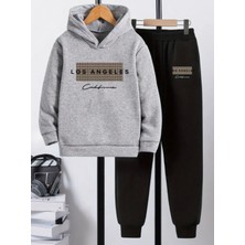 Kids Face Özel Tasarım Kapüşonlu Los Angeles California Baskılı %100 Pamuk Kışlık Erkek Çocuk Eşofman Takımı