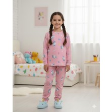 Isobel Isob Pembe Unicorn Desenli Interlok %100 Pamuk Kız Çocuk Pijama Takımı 3-8 Yaş 42010
