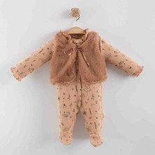 Welsoft Kuzu Astarlı Yelekli Karahindiba Desenli Kız Bebek Tulum