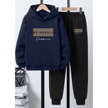 Amor Man Büyük Beden Özel Tasarım Kapüşonlu Los Angeles Calıfornıa Baskılı %100 Pamuk Kışlık Erkek Eşofman Takımı