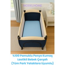 MODELHOME Mavi Renkli %100 Pamuklu Soft Penye Kumaş Lastikli Bebek Yatağı Çarşafı (Tüm Park Yataklara Uyumlu)