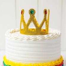 Dktt Altın Işıltılı Pasta Tacı Pasta Üstü Taç Plastik Malzeme 8x8 cm