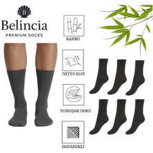 Belincia Bambu Erkek Soket Uzun Düz Antrasit Çorap Dikişsiz 6'lı Paket