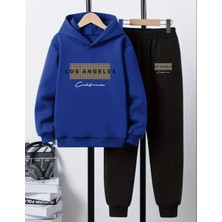 Kids Face Özel Tasarım Kapüşonlu Los Angeles California Baskılı %100 Pamuk Kışlık Erkek Çocuk Eşofman Takımı