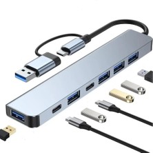 Metai Type-C Adaptör 7in1 USB 3.0 & 2.0 Hub Type-C Çoklayıcı Dönüştürücü Hızlı Şarj Destekli Macbook Laptop Tablet Uyumlu USB Çevirici Macbook Uyumlu