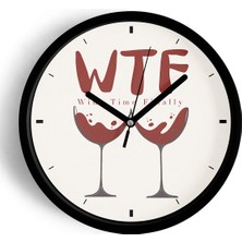 JHAAR Şarap - Kadeh Görseli Tasarım Modern Duvar Saati - 35cm - Önü Camlı Siyah Kasa