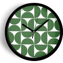 JHAAR Yeşil Geometrik Desenli Modern Duvar Saati - 35 - Önü Camlı Siyah Kasa - Sessiz Mekanizma