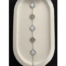 Güneş Takı Silver Beyaz Gümüş Simli Taşlı Yonca Model Çelik Bileklik