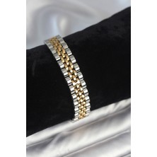 Clariss 316L Çelik 12 mm Kalınlıkta Gold ve Gümüş Renkli Erkek Bileklik