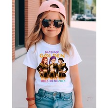 Lewiba Fashion Kpop  Demon Hunter  Huntrix Rumi  Zoey  Mira Pamuklu Nefes Alan Kumaş Premium Baskı Siyah Çocuk Tişort