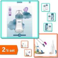 Hereveoyuncak Kapaklı Biberon Anti Kolik 250 ml 0-6 Ay Yavaş Akış + Şişe Biberon Temizleme Fırçası - 2li Set Q6A7N