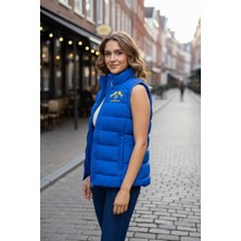 Prifaldi Su ve Rüzgar Geçirmez Kadın Dik Yaka Mevsimlik Mavi Şişme Yelek