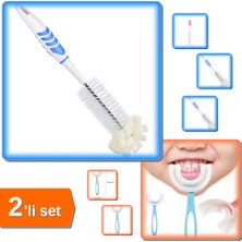 Hereveoyuncak Biberon Şişe Temizleme Fırçası + Silikon Çocuk Diş Fırçası Tartar Temizleyici 2-12 Yaş - 2li Set C1K