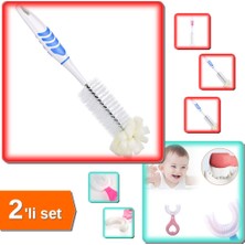 Hereveoyuncak Şişe Temizleme Fırçası + Pembe Silikon Çocuk Diş Fırçası Tartar Temizleyici 2-12 Yaş - 2li Set X5K7B