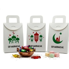 Repro Design 10 x 15 cm Beyaz 3 Adet Eid Mubarak Baskılı Boş Mendil, Şeker, Harçlık, Hediye Kutusu,
