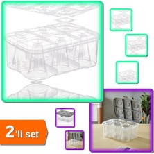 Hereveoyuncak 2 Adet 6 Bölmeli Su Bardağı Taşıma Kutusu - Şeffaf Kapak + Gri Kapak - 2li Set B9X6D0