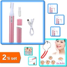 Hereveoyuncak Şarjlı Bayan Kaş ve Bıyık Alma Makinesi + Tüy Alıcı Yaylı Epilatör Face Aparatı - 2li Set G7W6G0