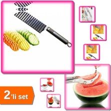Hereveoyuncak Karpuz Kavun Dilimleme Bıçağı + Tırtıklı Patates Kesme Bıçağı Şekilli Dilimleyici - 2li Set U9S4X4
