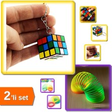 Hereveoyuncak Nostaljik Zeka Küpü Anahtarlık Sihirli Mini Rubik + Strees Yayı Büyük Boy - 2li Set J7Z0T2