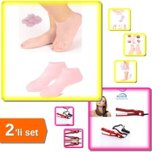 Hereveoyuncak Silikon Jel Topuk Nemlendirici Çorap + Araçta Kullanılabilen Saç Düzleştirici Maşası - 2li Set Y1E9B