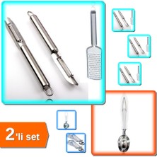 Hereveoyuncak Inox Paslanmaz Çelik Rende ve Soyacak + Metal Dondurma Kaşığı Kepçesi - 2li Set U0E7J6
