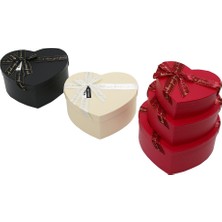 Marsilyan 3pcs Kalp Mat Mix Renkli Karton Hediye Kutusu Kurdelalı 22X20-19X17-16X14CM (5224)