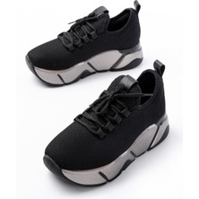 Zerenyus ZRİNS-400 Premium Siyah Bağcıklı Triko Ortopedik Taban Kadın Sneaker