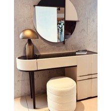 FRAMGAN Lüks CNC Çizgili Yuvarlak Puf – Makyaj Masası Pufu -Dekoratif Ayak Uzatma-Bombeli Puff